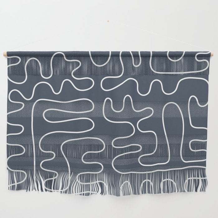 abstract lines 2 blue and white wall hangings
