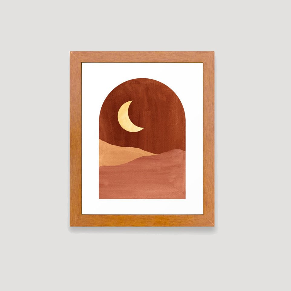 terracotta night abstract landscape moon and desert art print framed prints